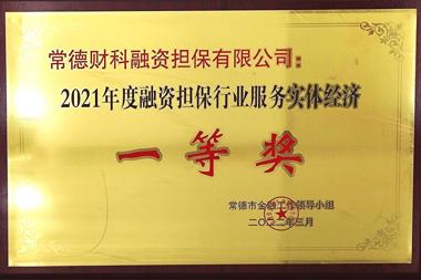 2021年度融資擔(dān)保行業(yè)服務(wù)實(shí)體經(jīng)濟(jì)一等獎(jiǎng)—常德財(cái)科融資擔(dān)保有限公司